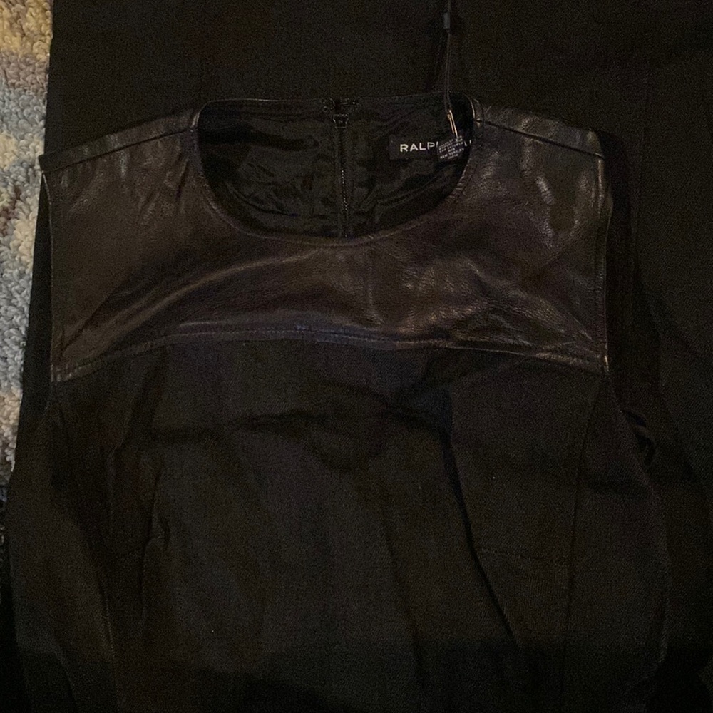 Ralph Lauren, black denim and leather midi dress